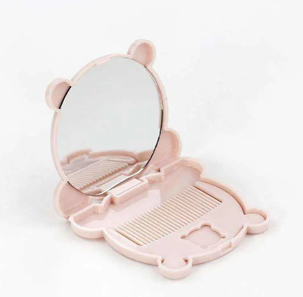 Cute Printed Foldable Makeup Mirror With Plastic Comb (1 set)