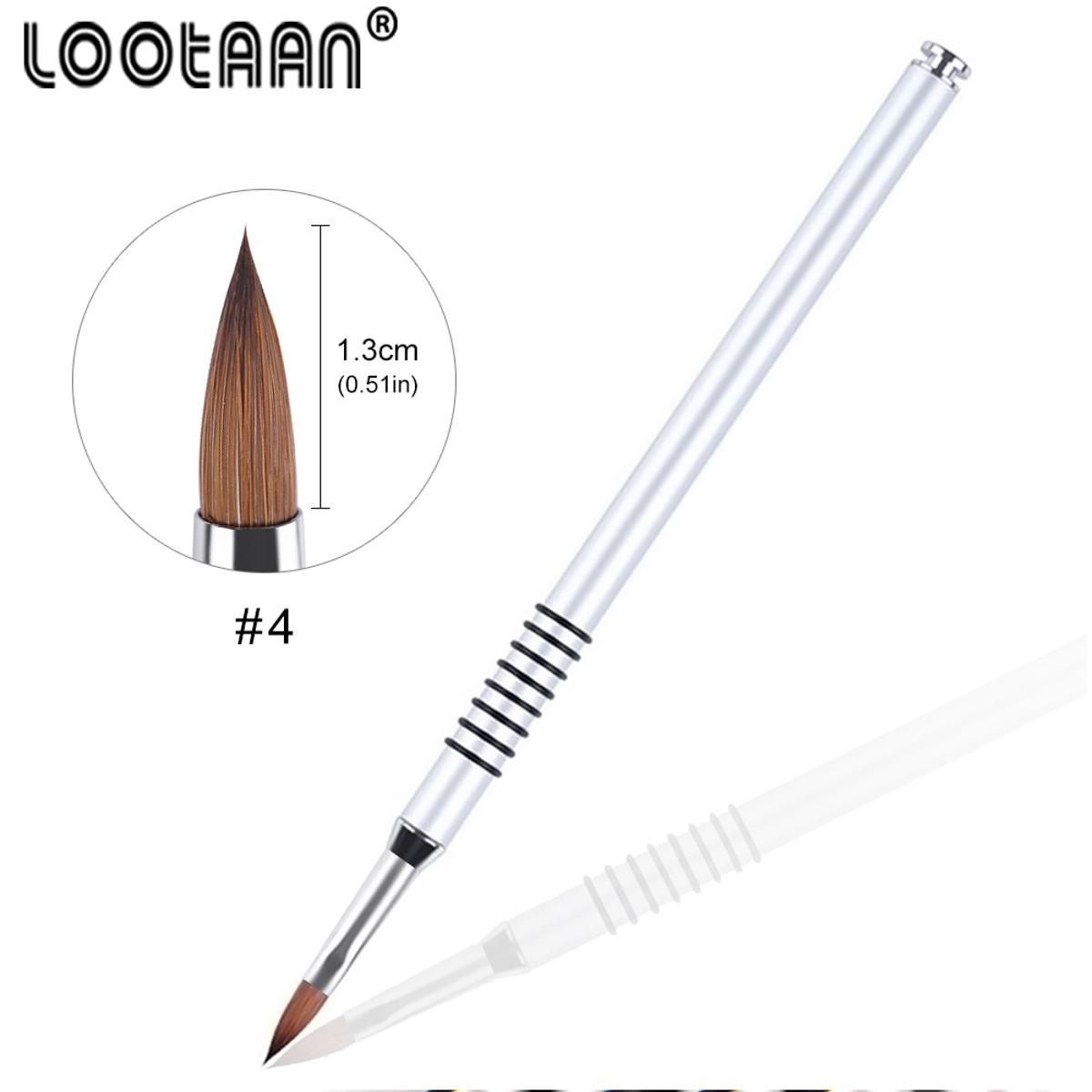 Lootaan 1Pc kolinsky Nail Painting Flower Pen Acrylic Drawing Marten Silver Metal Brush Nail Art 3D Handle Manicure DIY Tools