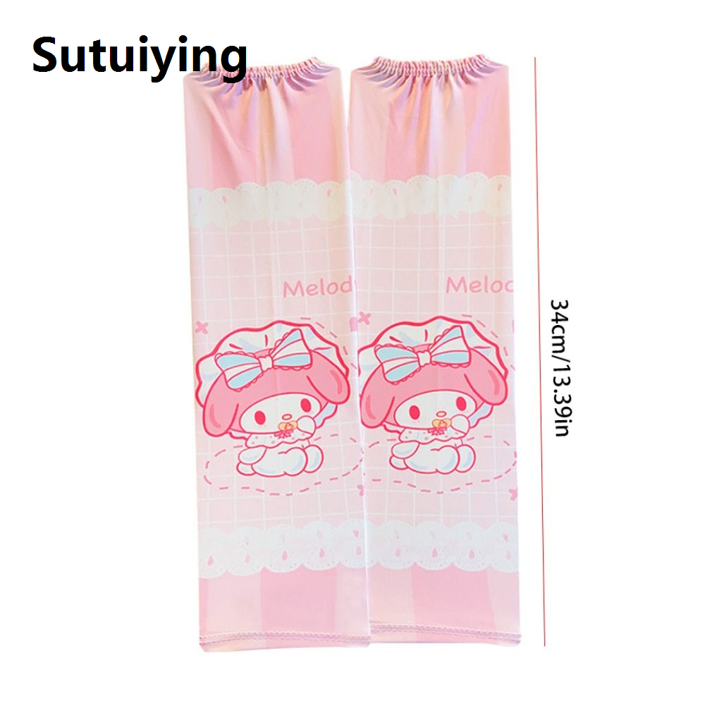 Sutuiying Simple Polyester Fibre Children Ice Silk Sleeves Cartoon Kuromi Sunscreen Sleeves Breathable Cool Thin Long Gloves Baby