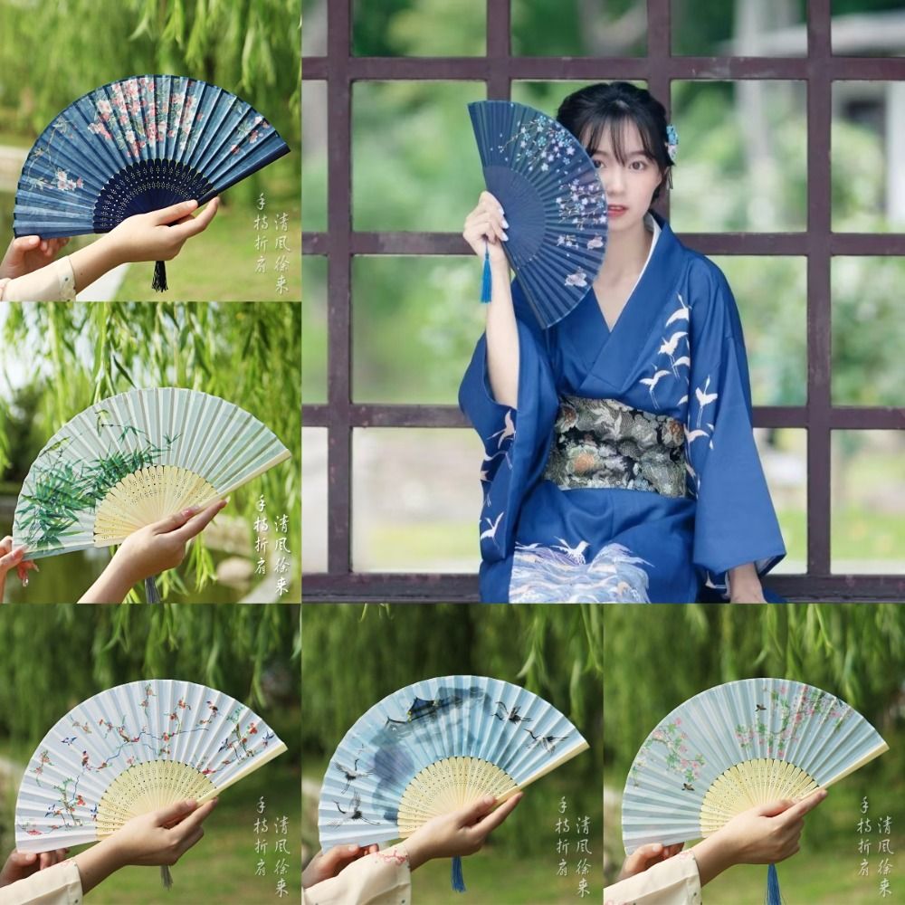 Creative Vintage Style Chinese Japanese Folding Fan Colorful Crafts Shank Classical Dance Fan Plastic Fan Han Clothing Accessories Folding Fan Home Decoration
