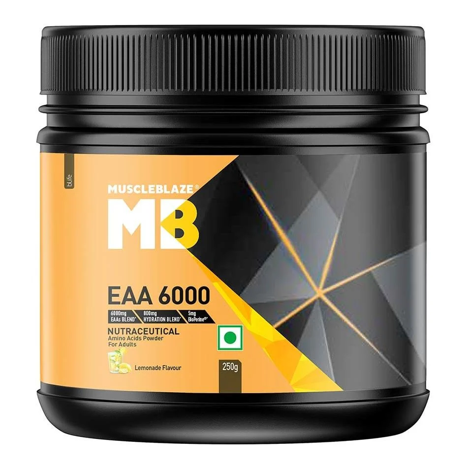 MuscleBlaze EAA 6000mg 250g Lemonade Flavor with 300mg Coconut Water and 500mg Electrolytes
