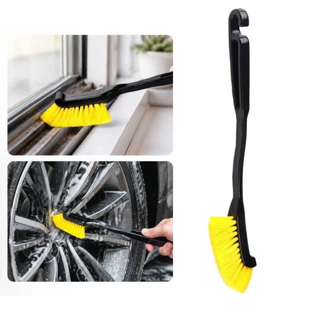 New Curved Design Car Wheel Cleaning Brush Flexible Head Long Handle Rim Detailing Brush Powerful Stain Removal Household Crevice Brush Home Bathroom Corner