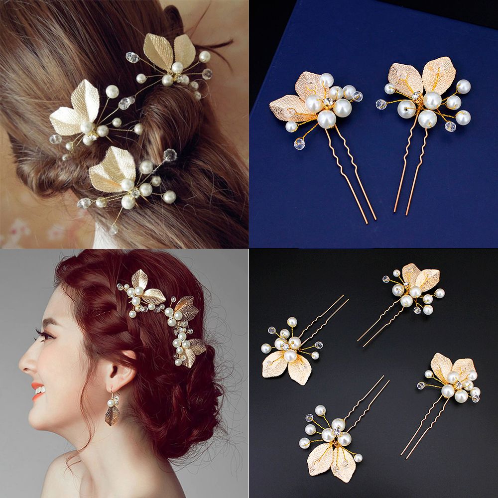 Gold Silver Wedding Party Rhinestone Bridal Hair Accessories Hair Jewelry Pearl Leaf Hair Clips Crystal Hairpins