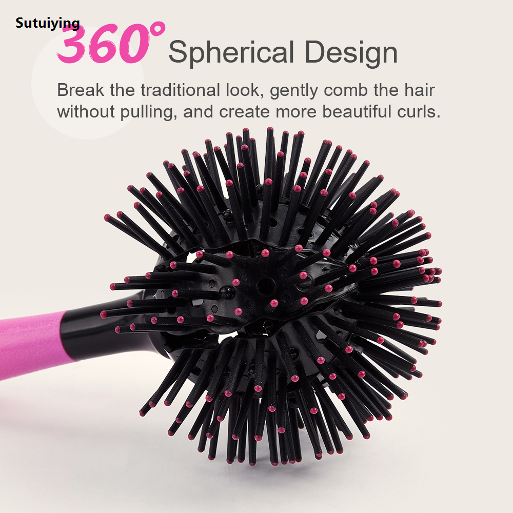 Sutuiying 3D Curl Hair Brush 360° Round Styling Hair Brush Detangling Hairbrush Luxury Spherical Ball Brush Wide Tooth Comb Salon Hair Tools