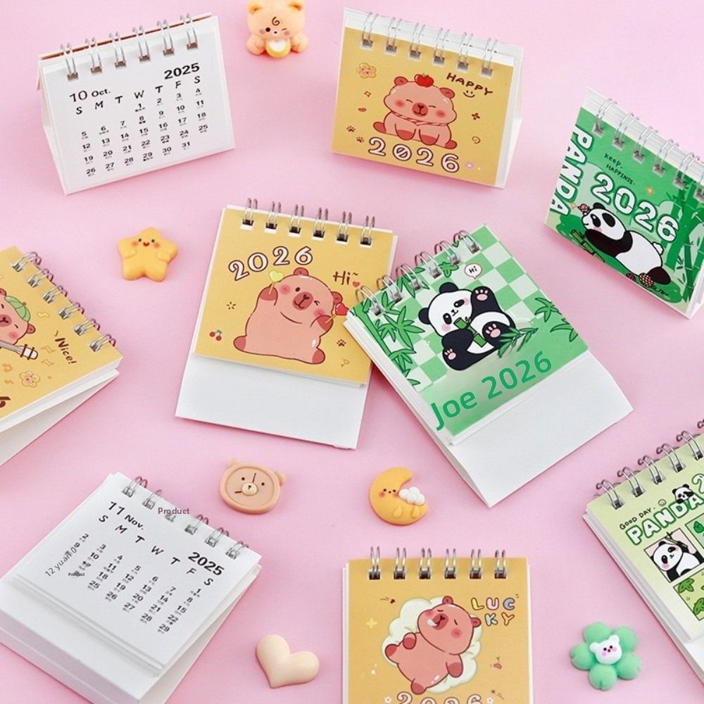 Cute Mini 2026 Desk Calendar Flip Cartoon Standing Calendar Coil Binding Daily Planner Gifts