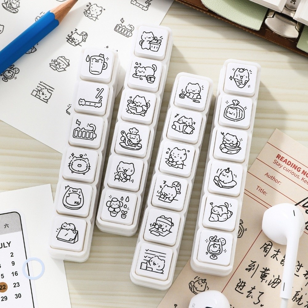 NEW 5.0 Plastic Cute Cat Emotion Stamp Lovely Kitten Seal White Journal Stamp Rubber 6 Pattern Planner Stamp Diy Projects