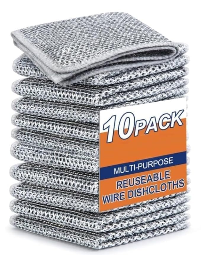 Non Scratch Wire Dishcloth,Double-Layer Wire Dishwashing Rags for Wet and Dry,Wire Miracle Cleaning Towels and Dish Cloths Multipurpose for Washing Dishes,Cookware, Sinks,Stove Tops