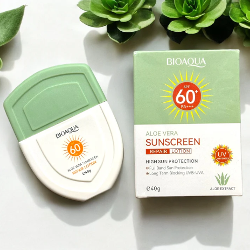 Bio Aqua Aloe Vera Sunscreen Repair Lotion SPF 60+ PA+++ High Sun Protection Blocking UVB UVA 40g