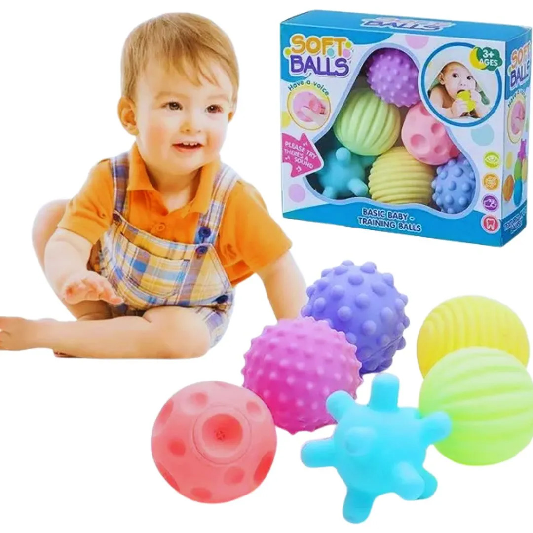 [6 pcs] Infant Sensory Balls Set with Sound - Soft Textured Touch & Massage Balls for Babies, Early Development Tactile Toy for Baby