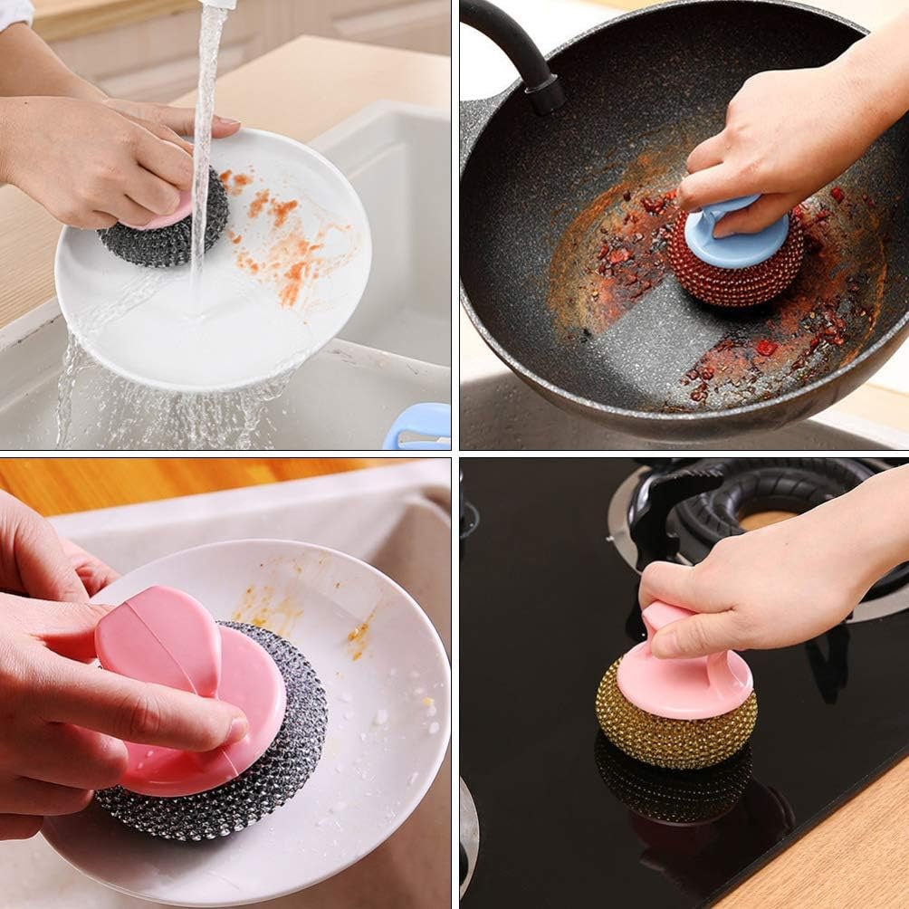 1pcs Stainless Steel Scrubber Metal Sponge Steel Scouring Pad Wire Pot Brush with Handle Kitchen Cleaning Brush for Home Dish, Pots, Coffee Maker, Bowl,etc