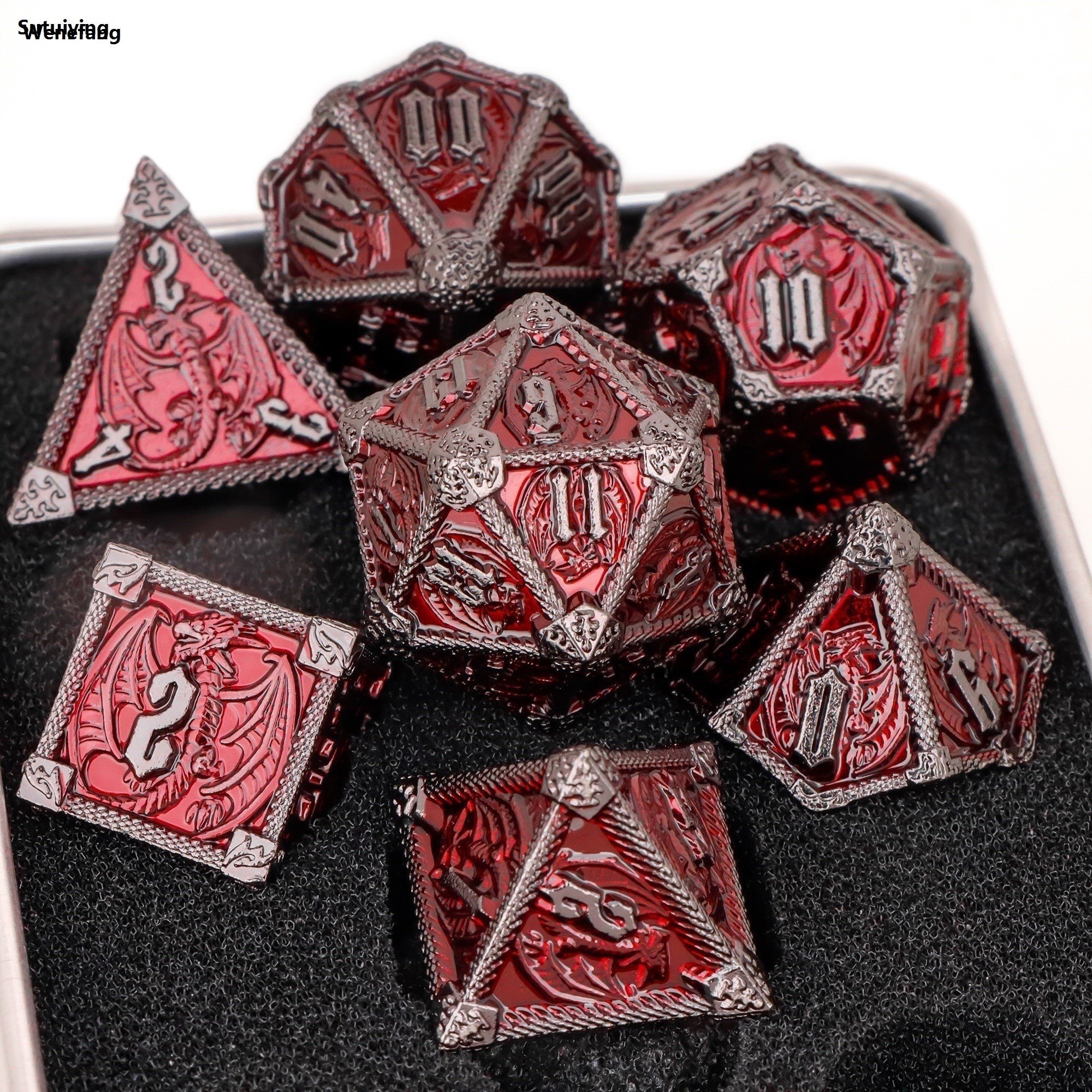 Wenefang Sutuiying Metal Dice Set Black Dragon D D Dice RPG D and D Dice For 【2025 Version】 Original Dungeons and Dragons, Role Playing Game Polyhedral Dice
