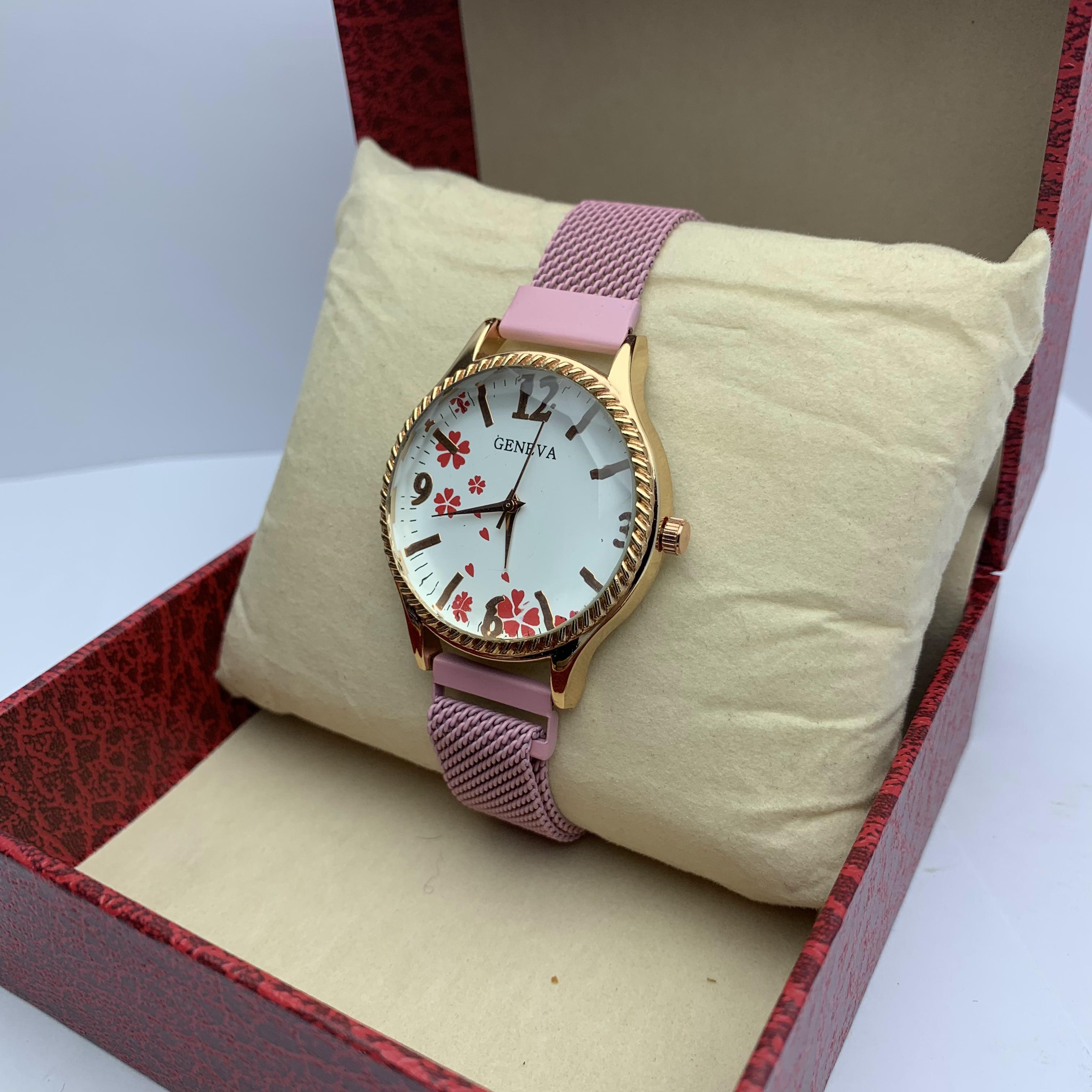 Ladies Watch || Magnative Buckle Fashionable Pink Stainless Steel Fashionable Watch For Women || Sold By Time Plaza