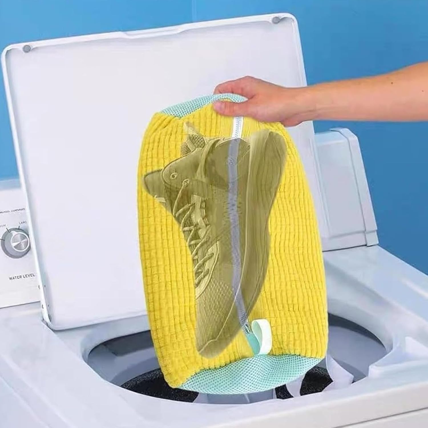 Portable Shoe Laundry Bag - Large Capacity Zippered Washing Machine Bag for Sneakers, Sports Shoes, Socks, and More - Durable & Reusable Cylinder Design (Yellow)