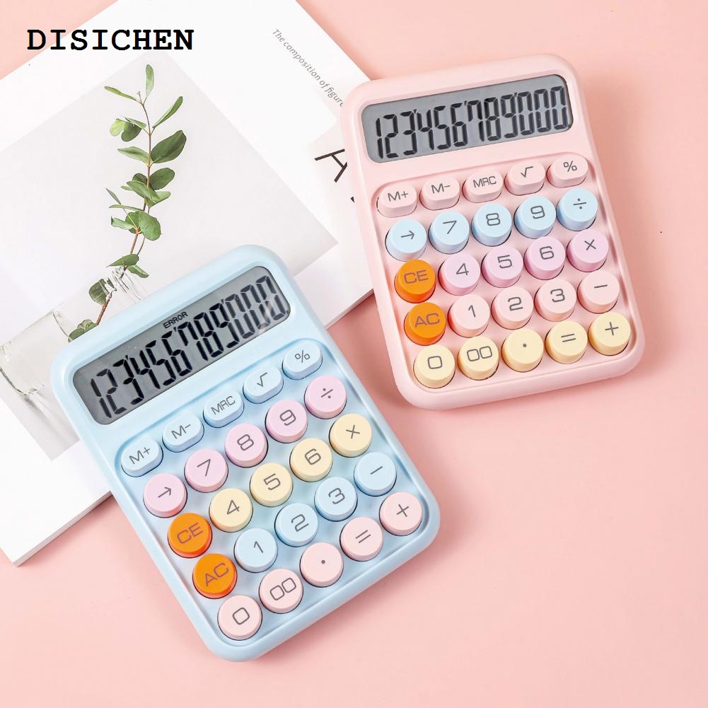 DISICHEN New style Mechanical Pushbutton Calculator 12 Digit Large LCD Display Big Buttons Calculator Compact Size Portable Colorful Calculator