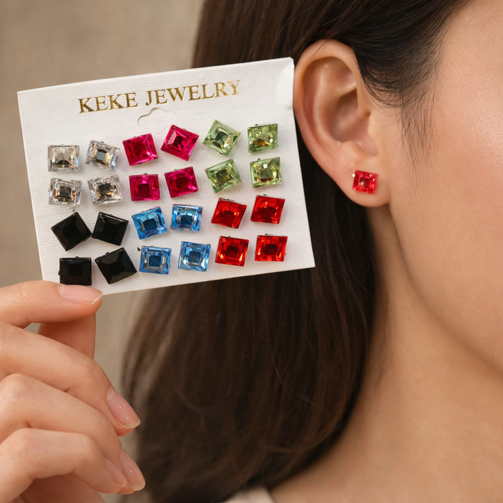 Multicolour Rhinestone Design Stud Earrings for Women - Sparkling Crystal Stone Party Wear Earrings, Elegant Fashion Jewelry for Daily Wear, Weddings & Special Occasions