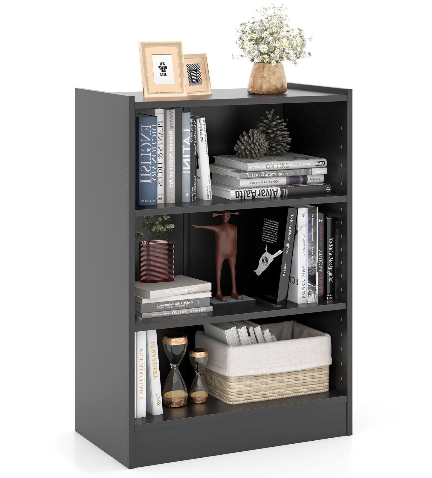 2 Tier and 3-Tier Simple Multipurpose Open Rack For Storage at Home and Office, Large Space with Multiple Compartment Book Shelf in Black