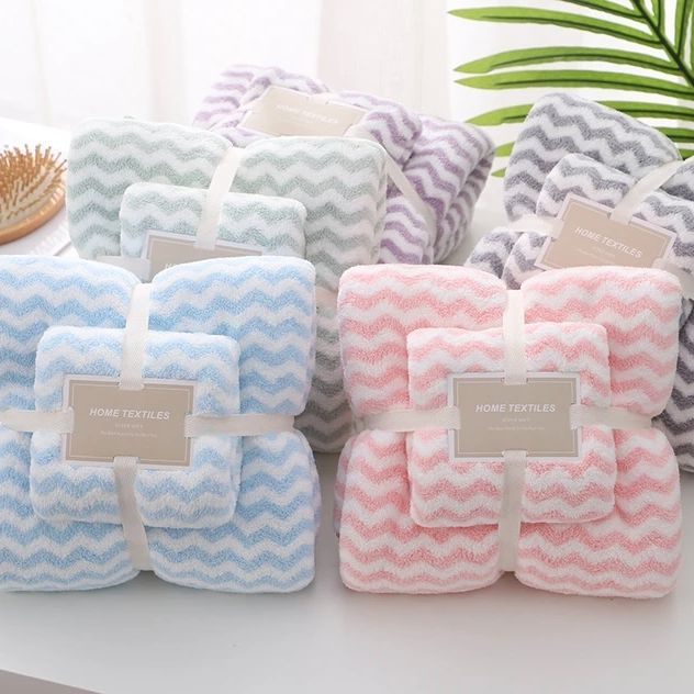 2 Pcs Coral Fleece Bath Towel Small & Large Size Soft Towel for Women Men Kids Water Absorbent No Lint Quick Drying Towel Set