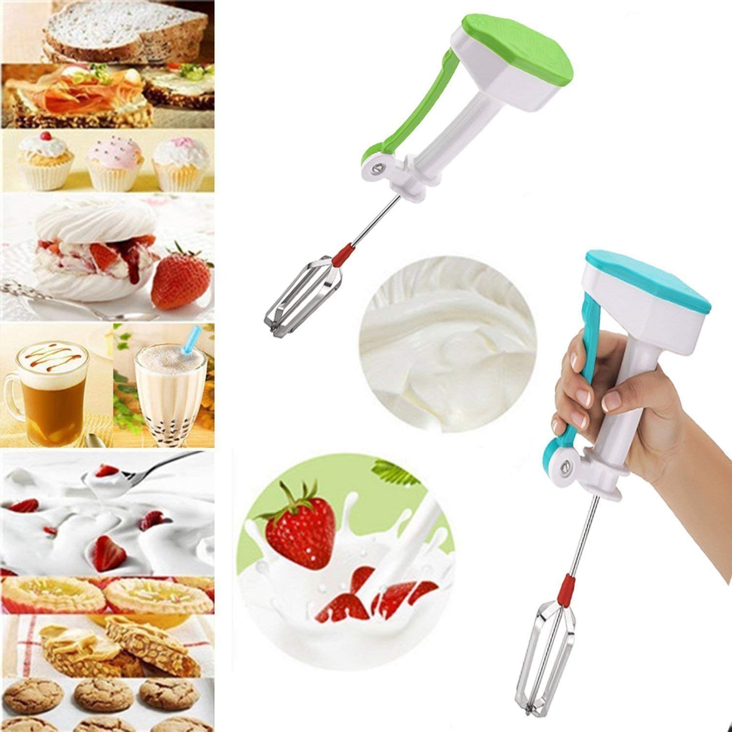 1 Piece Hand Press Mixer with Steel Blades | Egg Beater | Hand Mixer for Coffee-Lassi-Cream-Soup-Butter Milk | Hand Blender for Kitchen