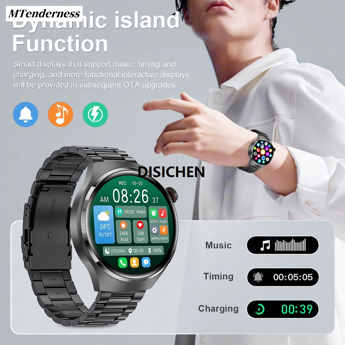 DISICHEN MTenderness Smart Waterproof Bluetooth Heart Rate Screen HD Men's Edition Global 5 Luxury Watch Xiaomi New 2025 Product Ladies Call GPS Tracking Sports Watch Luxury