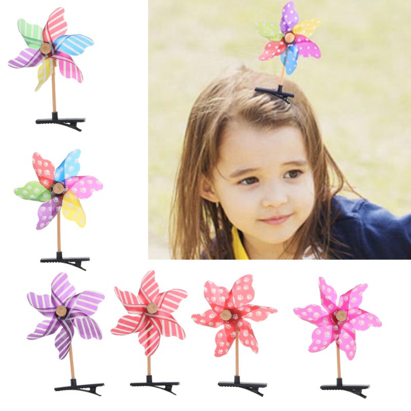 Boys Girls Cute 3D Windmill Mini Side Hair Clip Colorful Rainbow Hairpin Plastic Sweet Birthday Gift Barrettes