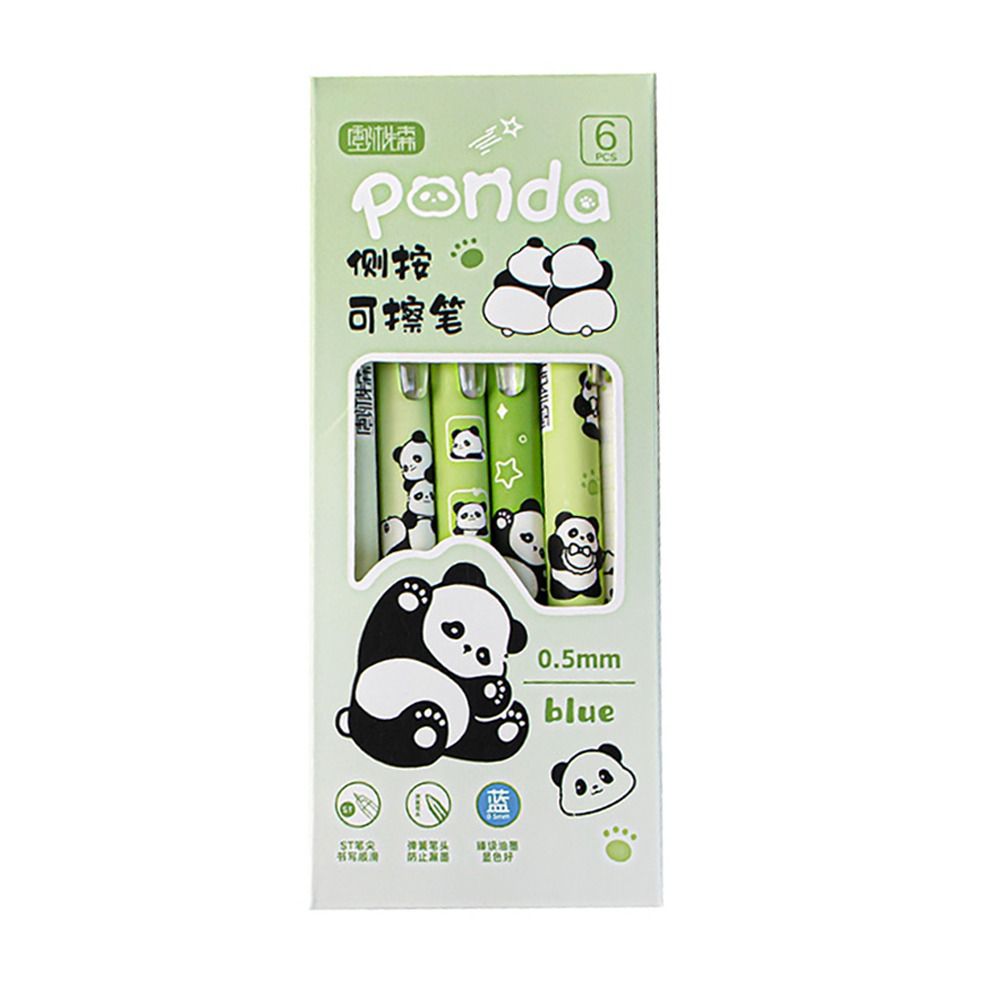 6Pcs High Quality 0.5mm Blue Press Gel Pen Erasable Panda Erasable Pen School/Office Stationery Blue Ink Pens