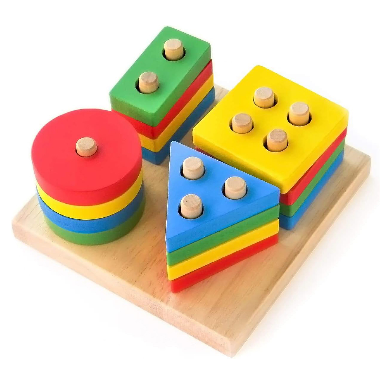Educational Colorful Wooden Montessori Sorting & Stacking Toy Set - Shape, Color & Counting Blocks Puzzle for Baby & Toddlers