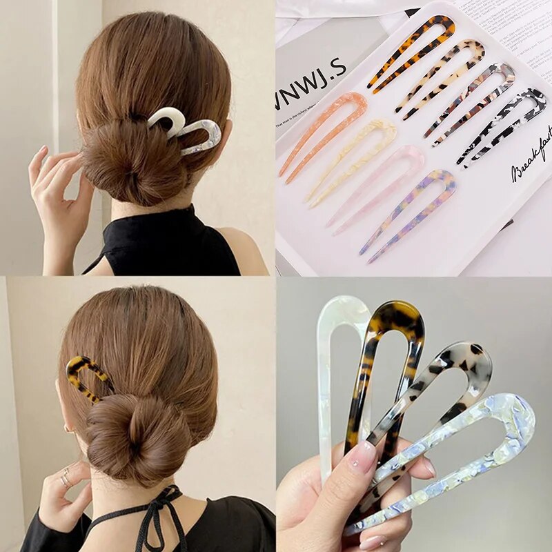 Fashion Acetate Hair Sticks For Women Girls Shell Hair Clip Hair Pins U Shape Hairpins Hair Bun Maker Wedding Hair Accessories