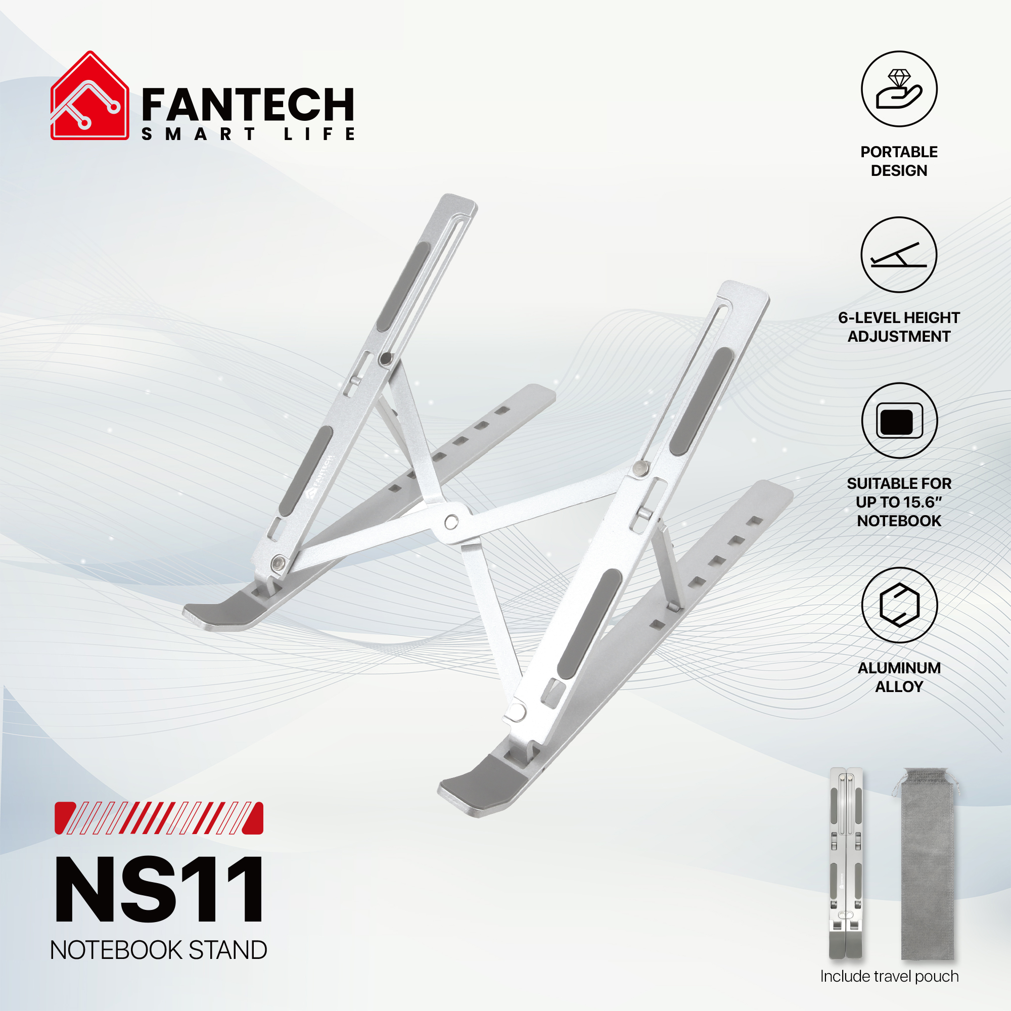 Fantech Notebook Laptop Stand NS11 Aluminum Alloy N Folding Laptop Stand Metal Laptop Cooling Rack Office