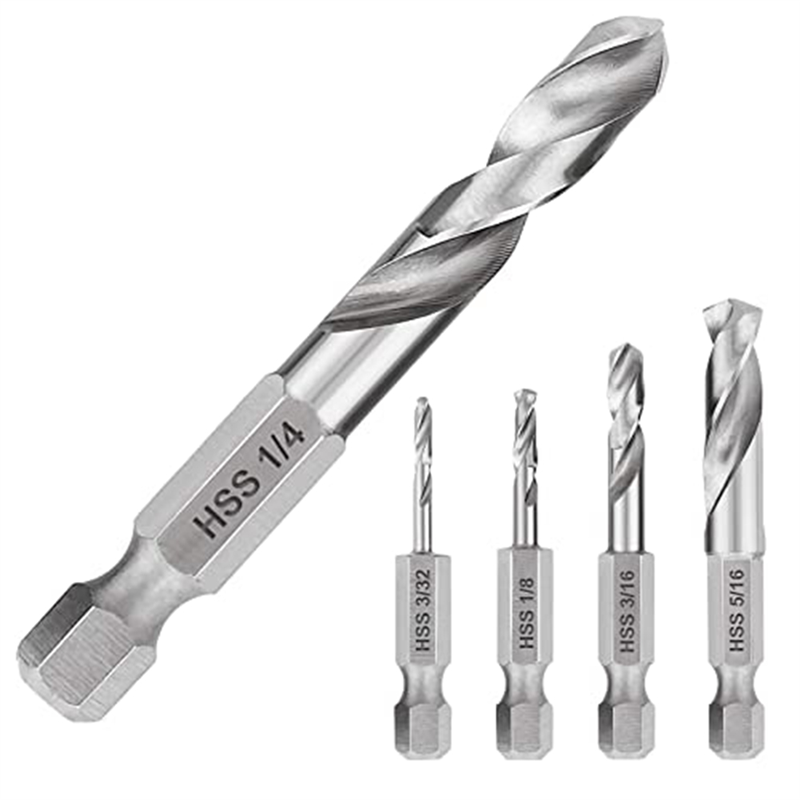 5PCS 1/4 Hex Shank Drill Bit Set Right Angle Drill Bit Set for Metal M2 Short Length Drill Bit Steel for Quick Change Chuck