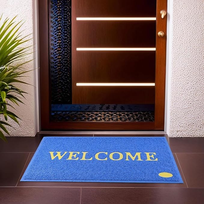 Welcome Door Mat for Home Entrance with Anti-Slip Backing | Heavy Duty Floor Mat for Indoor & Outdoor Use | Durable Entrance Mat for Home, Office, Shop, Apartment & Commercial Spaces (Blue)