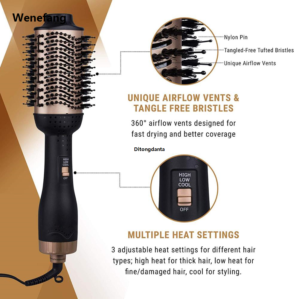 Wenefang Negative ion curling iron, straight iron, anti-hair dryer, gold 1-in-2 step brush and volumizing hair dryer wet dry hot air brush