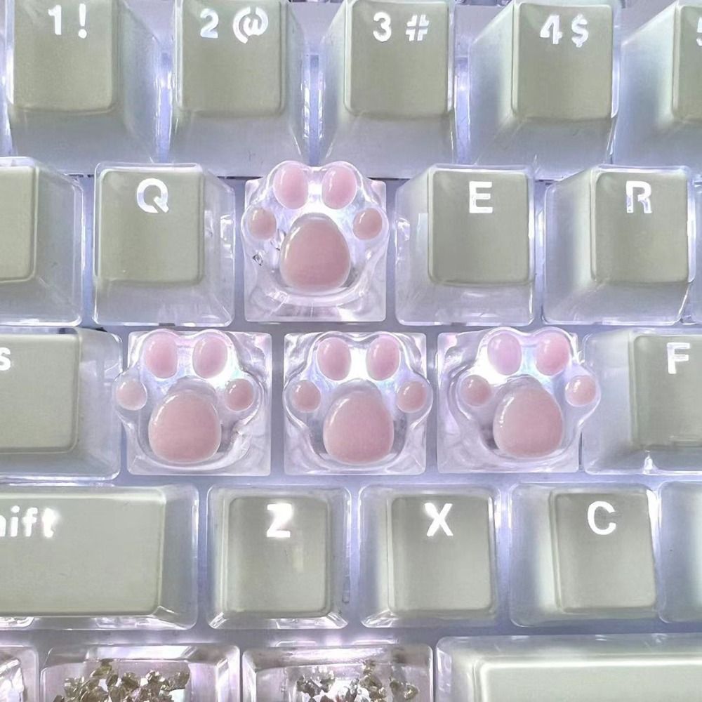 1/4 Pcs Cute Translucent Cat Paw Keycap Cross Axis Resin Mechanical Keyboard Key Cap Pink Blue DIY ESC WASD Keycaps