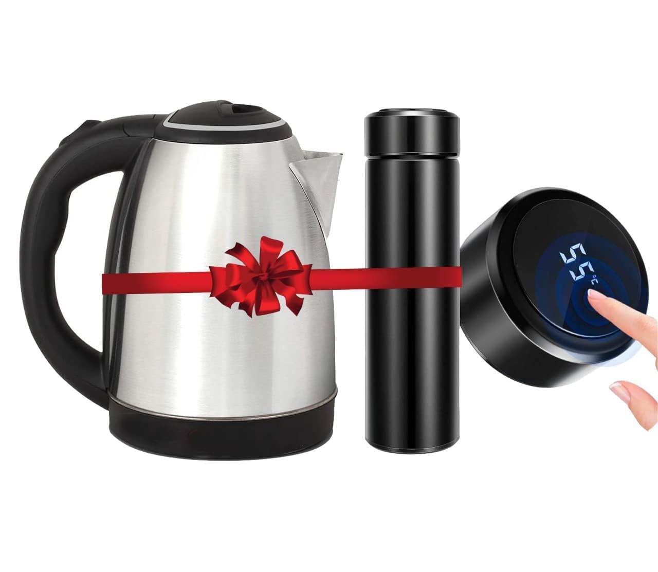 Electric Kettle (1.8L, 1500W, Stainless Steel) & Insulated Water Temperature Bottle (500ml) Combo Pack - Silver and Black