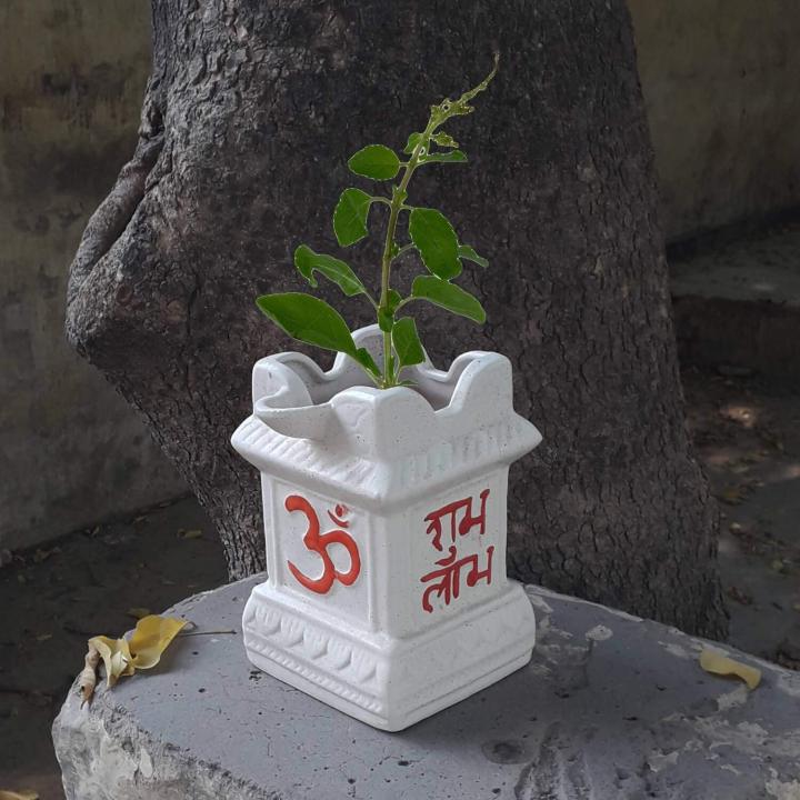 White Ceramic Square Large Ceramic Hand Painted Tulsi Plant Pot
