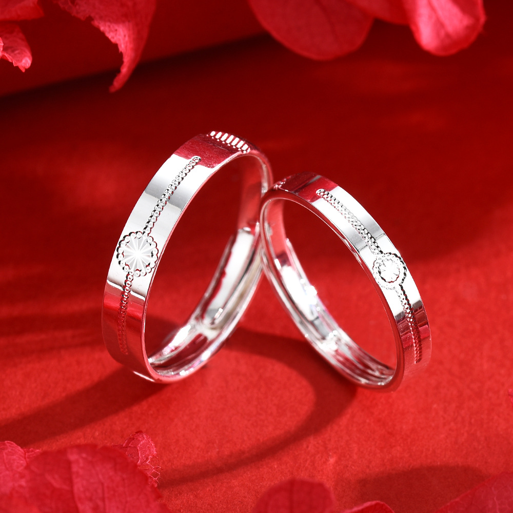 CNC precision craft diamond pattern ring couple ring unisex same opening pair ring live source wholesale