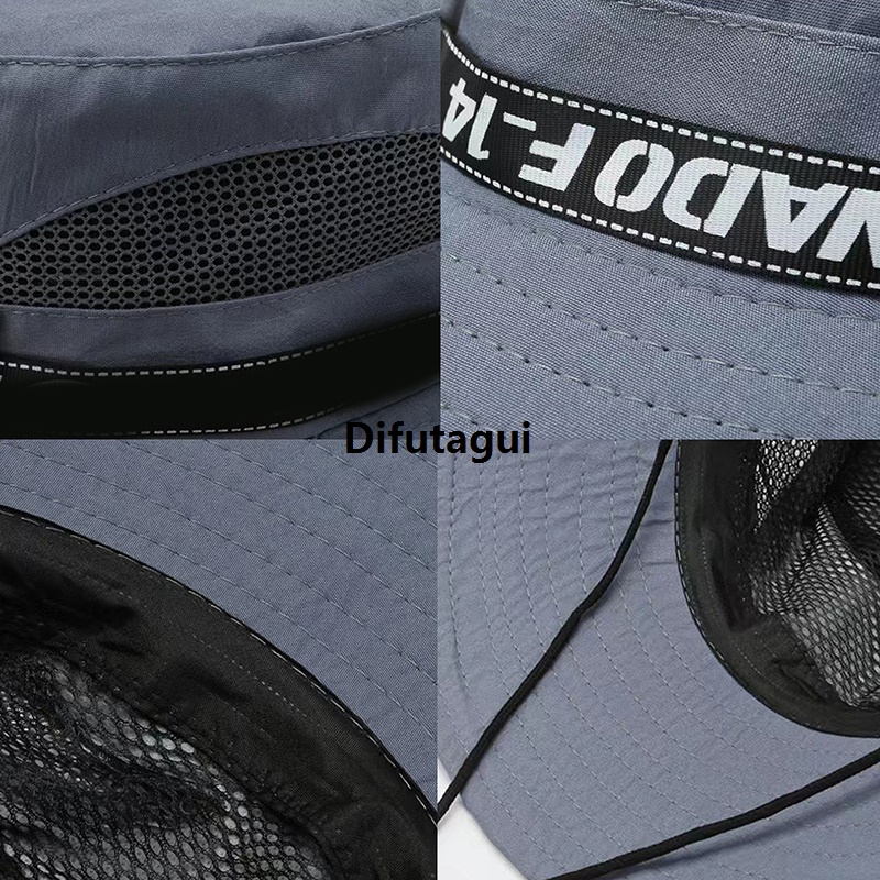 Difutagui High Quality Mesh Breathable Panama Fishing Drawstring Men's Wide Luxury Brim Bucket Hat Fashion Outdoor Hiking Sun Hat Cycling Sun Hat