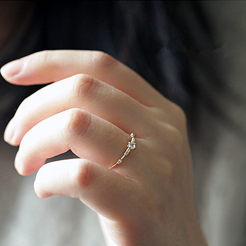 【Qian poem li Store】1Pc Rose Gold Crystal Ring Zircon Ring Fashion Rhinestone Ring Engaget Wedding Jewelry