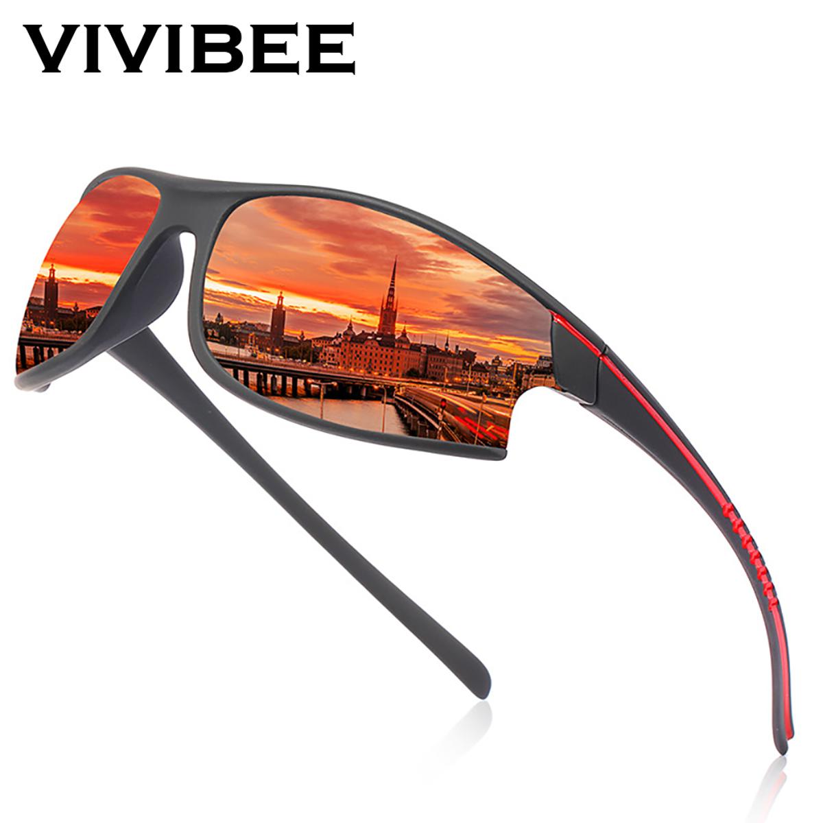 VIVIBEE Mirror Red Polarized Sports Sunglasses Men Goggles 2022 UV400 Climbing Women Outdoor Elasticity Sun Glasses