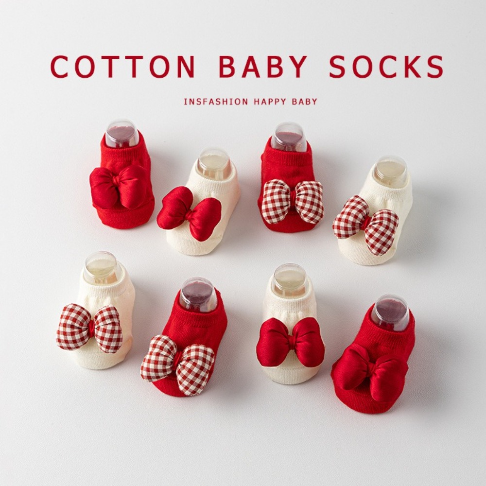 High Quality Cotton Newborn Kids Socks Red Bow New Year Baby Girls Boys Warm slippers 0-3years Children Sock Christmas Gifts