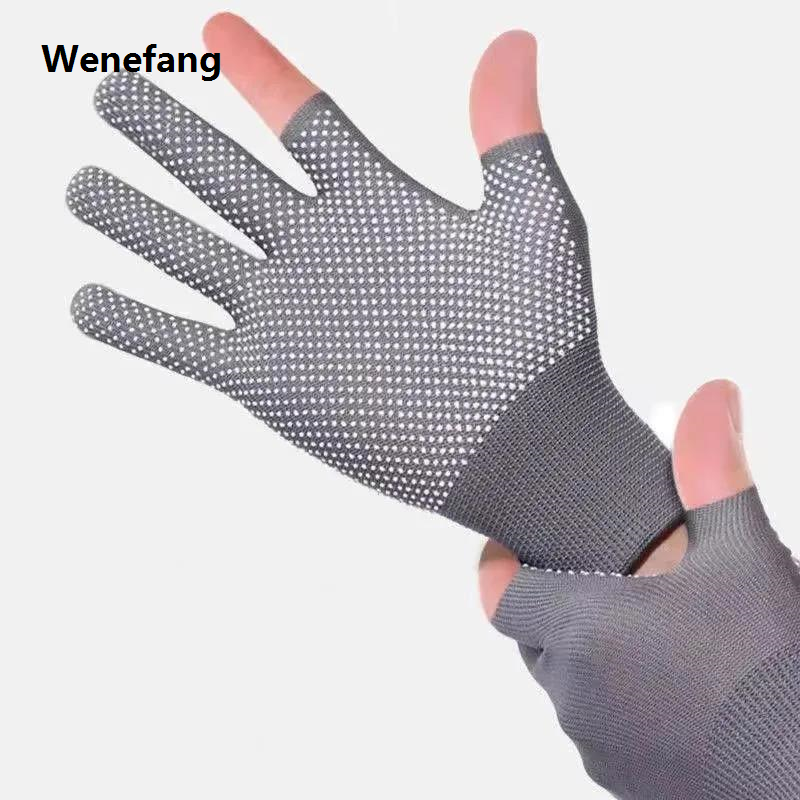 Wenefang Gloves Women's Summer Sunscreen Dot Anti-Slip Riding Outdoor Men's Leakage Two Fingers Thin Gloves