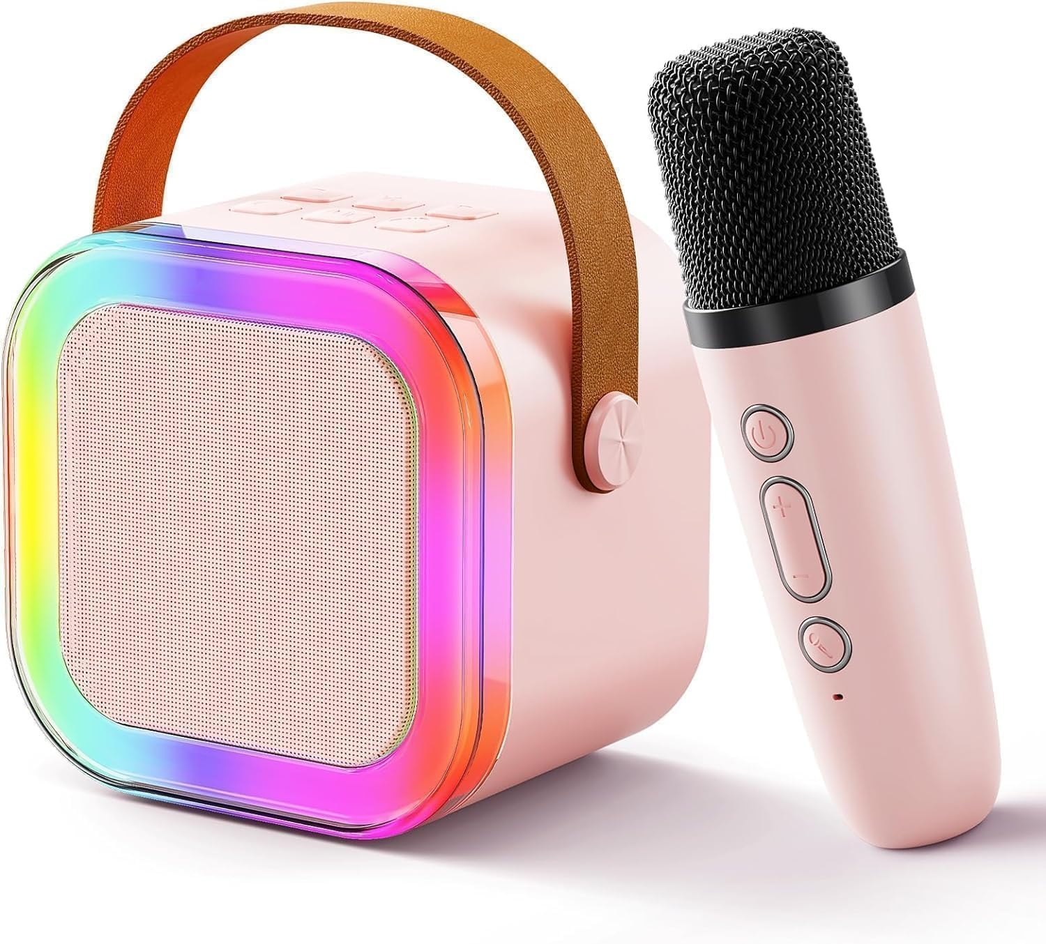 Bluetooth Karaoke Speaker with Microphones RGB Light 5W Subwoofer Portable Audio for Home KTV and Singing