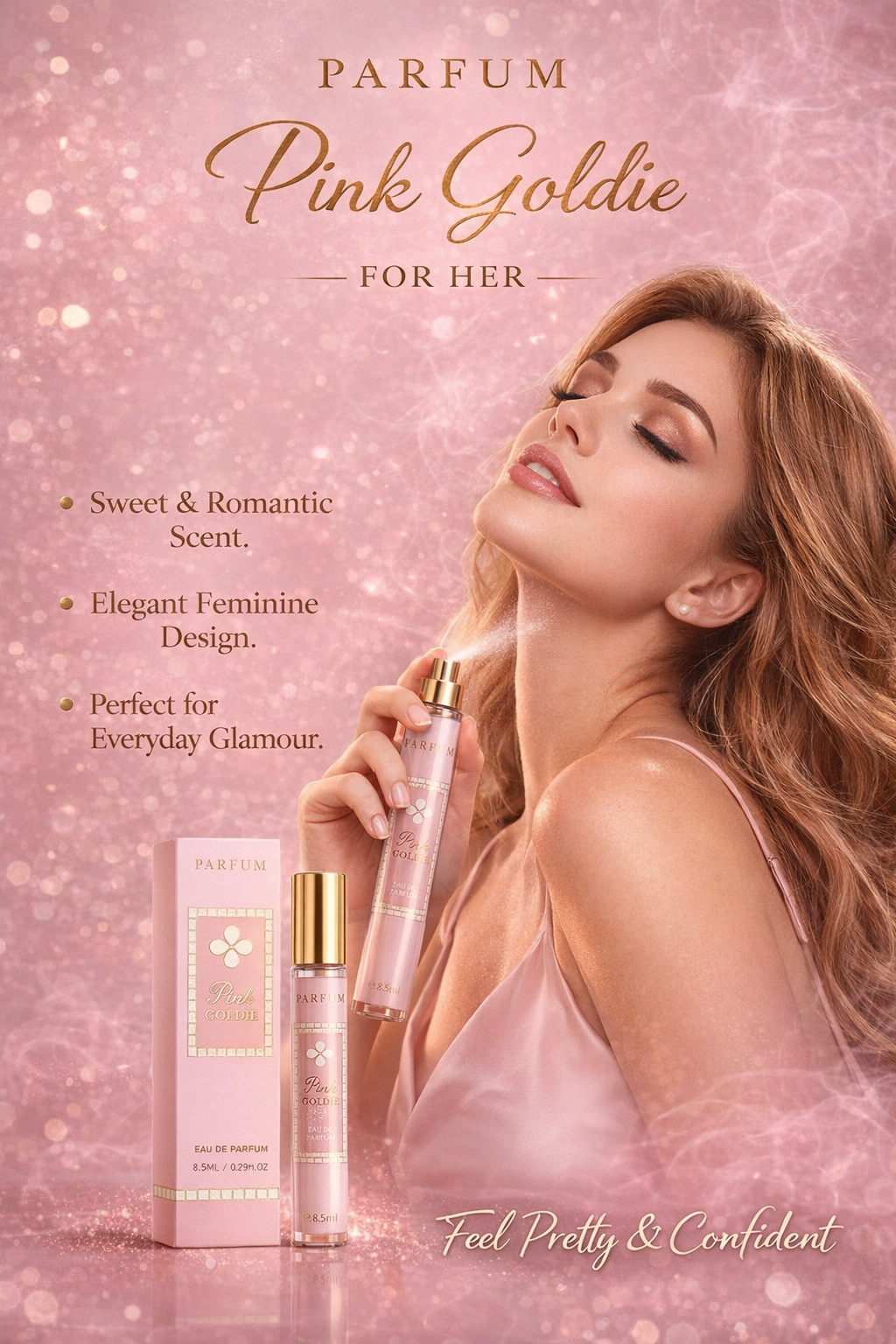 Parfum Pink Goldie for Her - 35ml Travel Size EDP - Long Lasting Perfume for Women