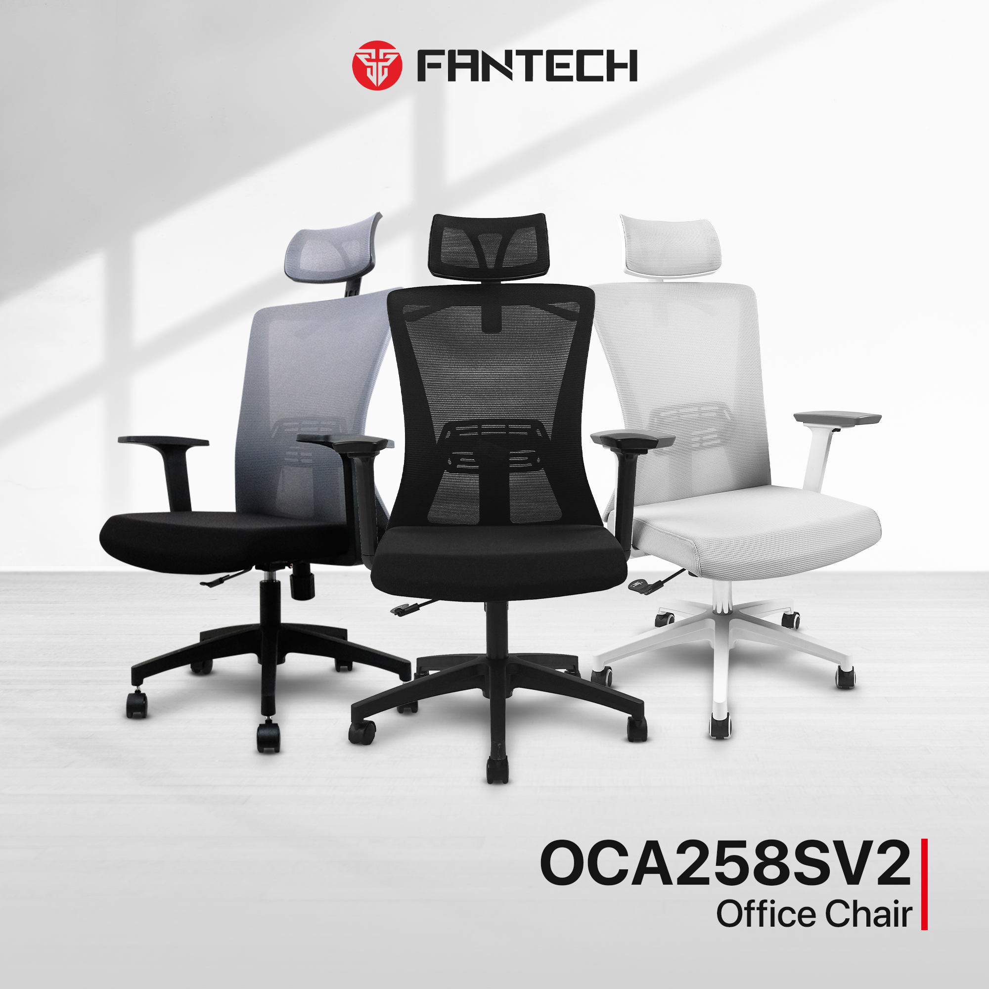 Fantech OCA258SV2 Office Chair Mesh Modern Revolving Wheels With Adjustable Armrest Headrest Comfortable Executive Chair