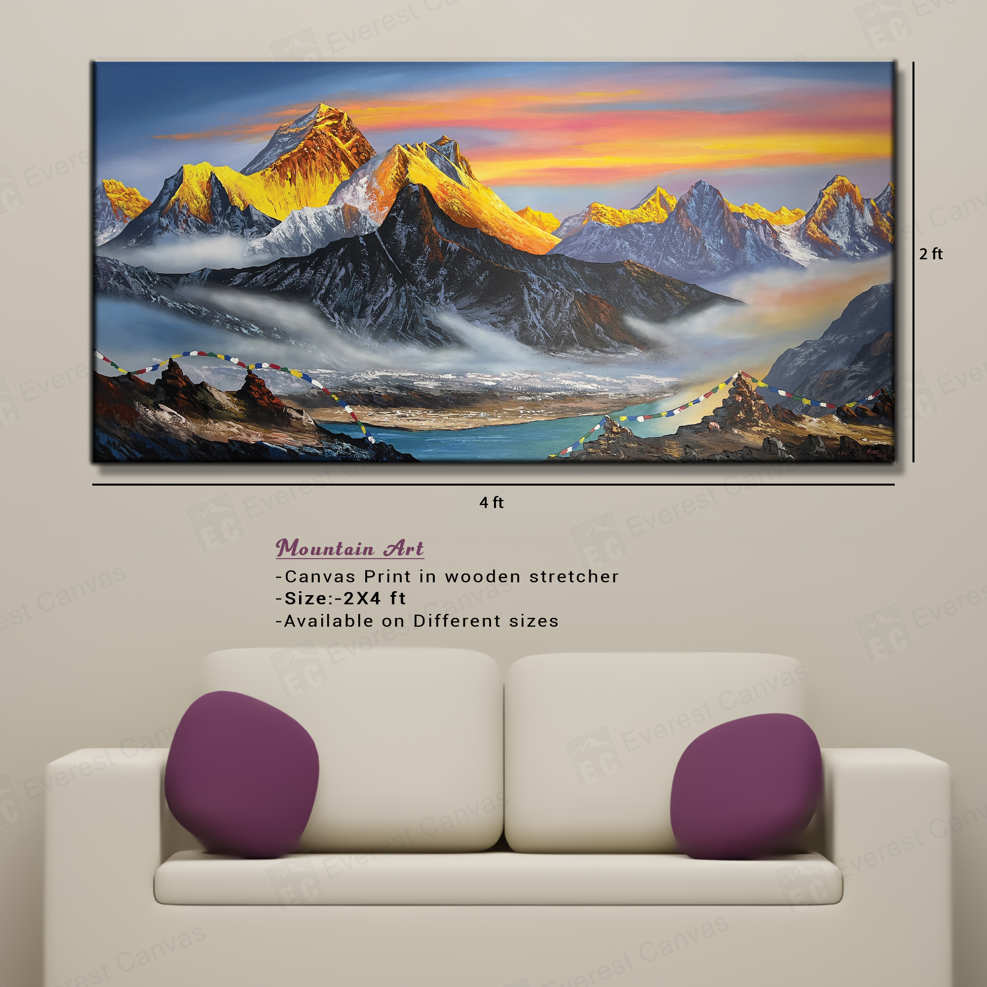 Single Panel Mountain Art Painting Print stretched in wooden frame | Extra Small Small Medium Large Extra Large |