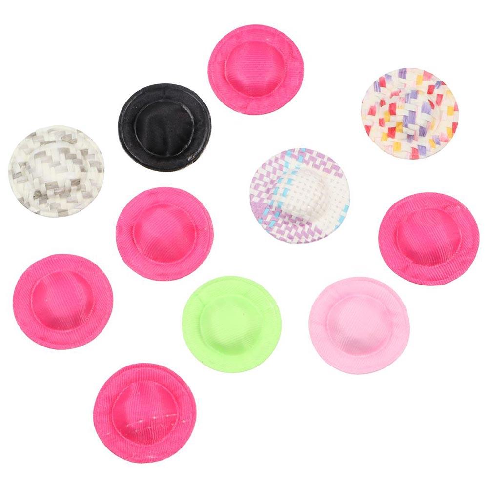 10PCS Flocking Bow Hat Cotton Mixed Styles Small Cap Hand Weaved Mixed Color Mini Cotton Doll Hat Mini Cute Doll House Ornament Girls Gift