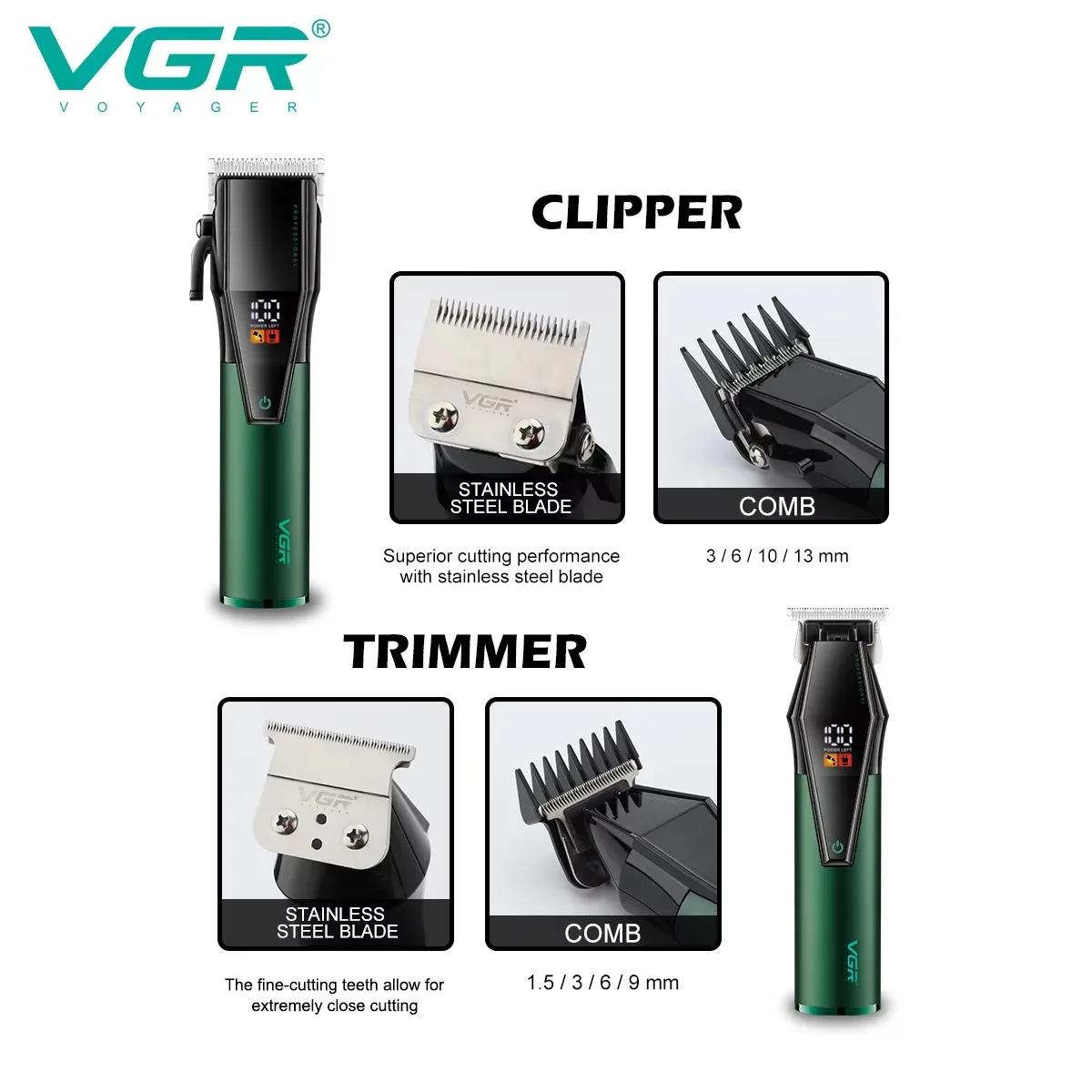 VGR Hair Trimmers Rechargeable Haircut Machine Electric Clippers Professional Hair Trimmer Brushless Motor trimmer for men V-977