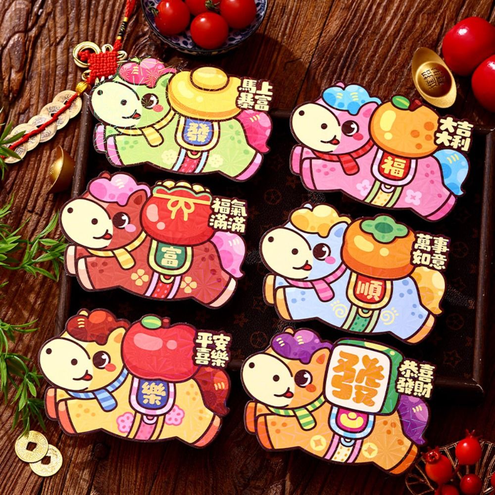 6Pcs New Lucky Red Envelopes Chinese Style Gold Foil Design Cash Gift Envelopes New Year Blessing 2026 Luck Money Bag Year of The Horse