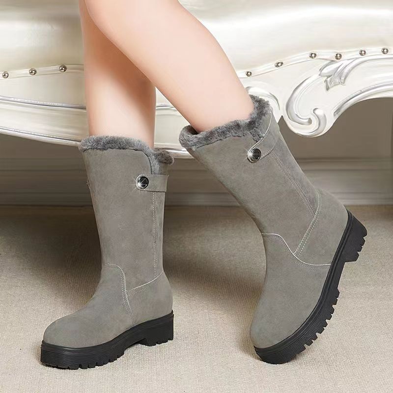 Luxurious New Winter Boots Suede Shoes For Women Round Toe Fashion British Autumn Winter Mid Calf Boots Side Concise Heel Zipper Modern Boots
