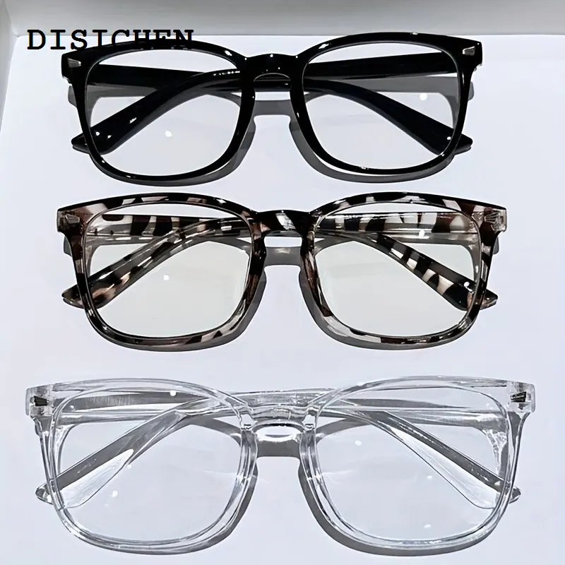 DISICHEN Sales promotion 3pcs Lightweight PC Frames Minimalist Square Clear Lens Glasses - Blue Light Blocking, Full Frame, for Everyday Casual Wear