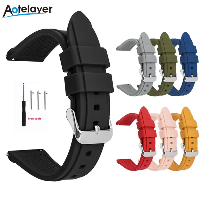 20mm 22mm 24mm 26mm Sport Silicone Strap Quick Release Waterproof Wrist Band Bracelet Metal Pin Buckle Smart Watch Accessories